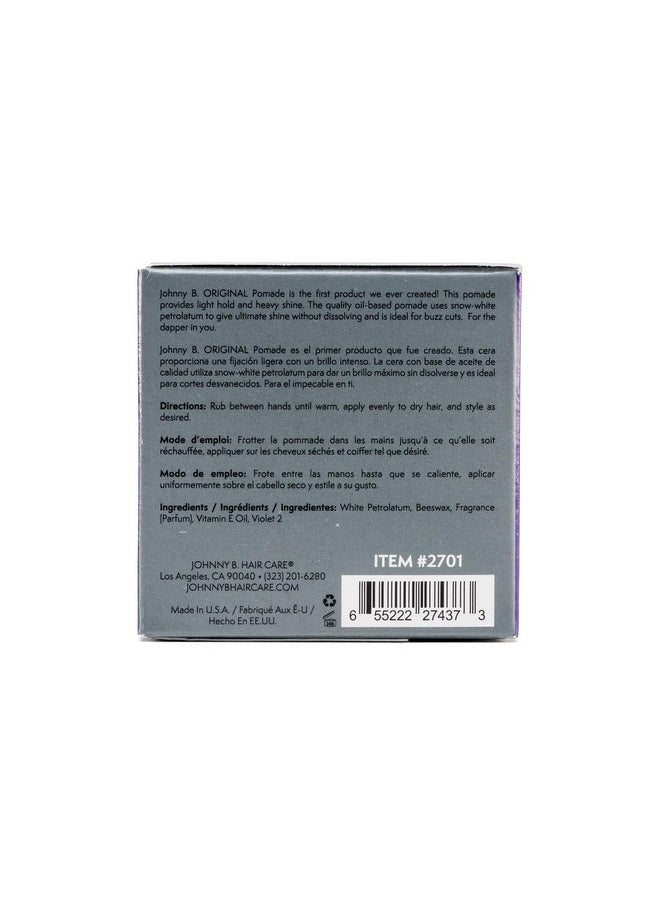 JOHNNY B. Original Oil-Based Professional Pomade for Men, Gluten-Free, 3 oz.