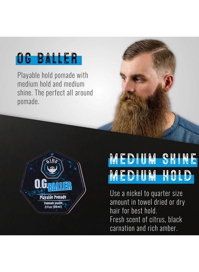 GIBS Grooming OG Baller Pomade- Flex Hold Medium Shine- With Holy Basil Oil, & Panthenol For Men, 3 oz