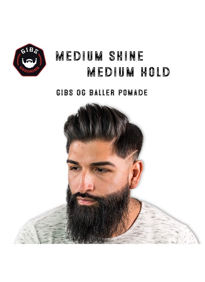 GIBS Grooming OG Baller Pomade- Flex Hold Medium Shine- With Holy Basil Oil, & Panthenol For Men, 3 oz
