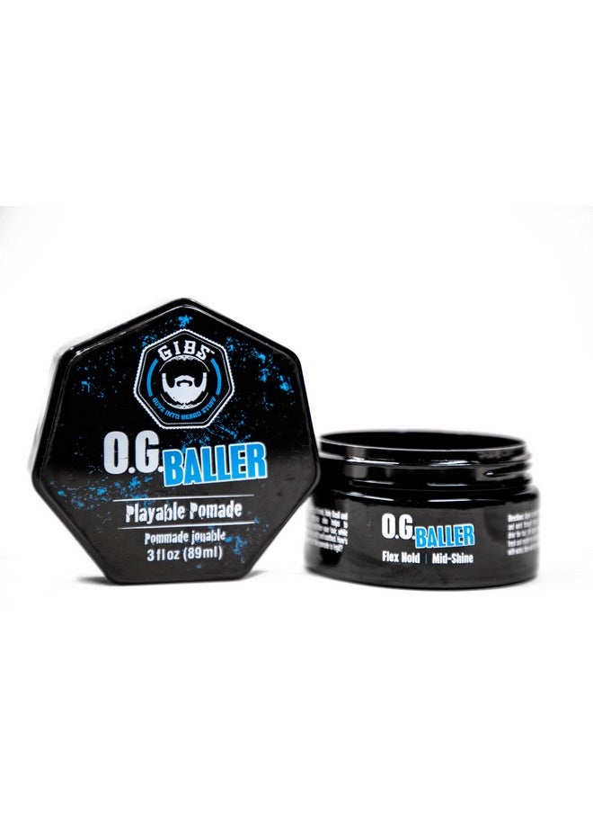 GIBS Grooming OG Baller Pomade- Flex Hold Medium Shine- With Holy Basil Oil, & Panthenol For Men, 3 oz