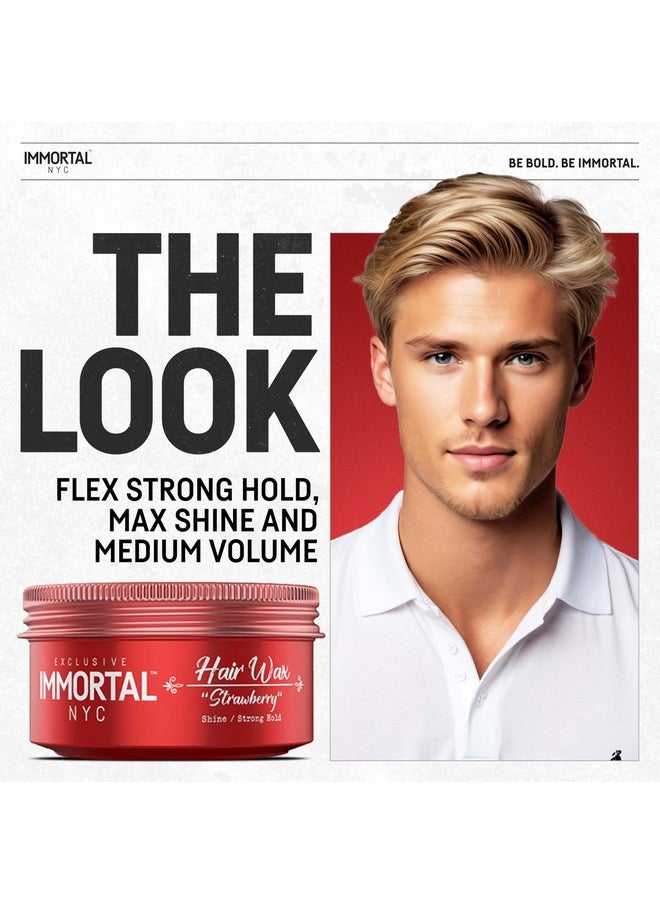 Immortal NYC Strawberry Hair Wax - 8 out of 9 Holding Ability, Max Shine - All Natural Water-Based Hair Wax for Men - No Residue, All Hair Types