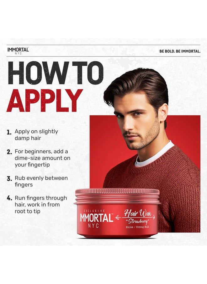Immortal NYC Strawberry Hair Wax - 8 out of 9 Holding Ability, Max Shine - All Natural Water-Based Hair Wax for Men - No Residue, All Hair Types