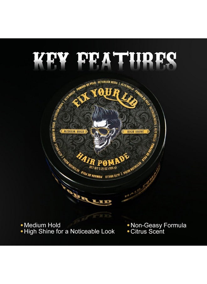 Fix Your Lid Hair Pomade for Men - Water Based Pomade with Medium Hold and High Shine - Match all Mens Hair Types & Styles - Easy To Wash Out - 3.75 Oz