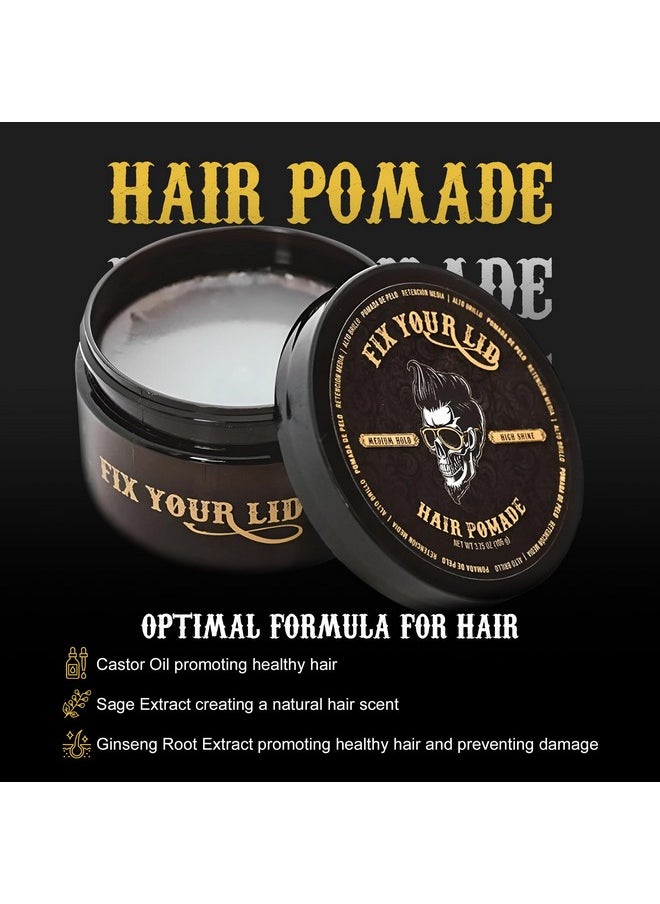 Fix Your Lid Hair Pomade for Men - Water Based Pomade with Medium Hold and High Shine - Match all Mens Hair Types & Styles - Easy To Wash Out - 3.75 Oz