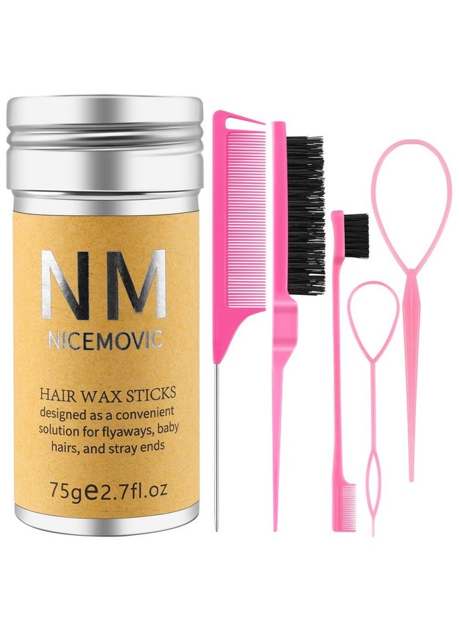 Hair Wax Stick Set for Flyaways Hair Accessories for Women Girls Teen Girls Trendy Stuff, Hair Styling Tools Slick Stick Baby Hair Gel, Christmas/Birthday Gifts Stocking Stuffers for Women Kids (Pink)