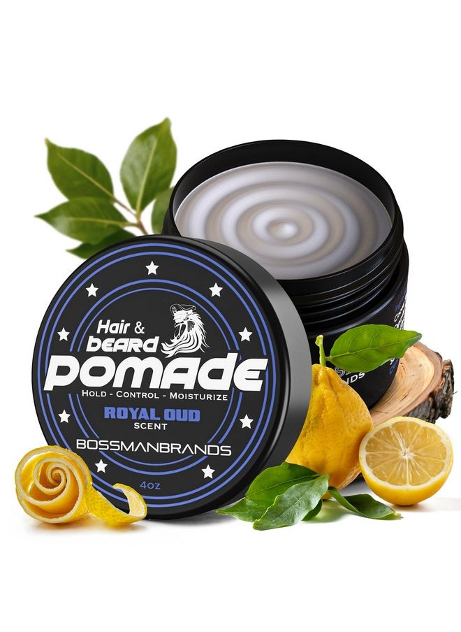 Bossman Hair & Beard Pomade - All Day Hold, Control and Moisturizing Hair, Beard and Moustache Styling Product - Natural Strong Hold Pomade - Made in USA (Royal Oud Scent)
