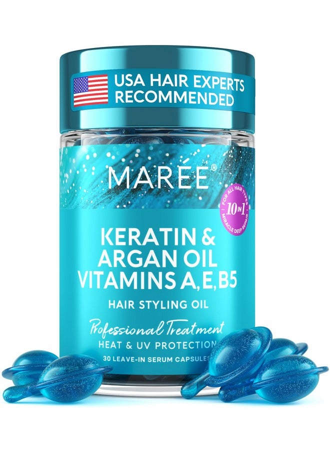 MAREE Hair Oil for Damaged Hair - Keratin Styling & Moisturizing Oil Capsules with Avocado, Jojoba & Argan Oil - Leave-in Anti Frizz Hair Serum for Frizzy and Damaged Hair Vitamins A, E & B5