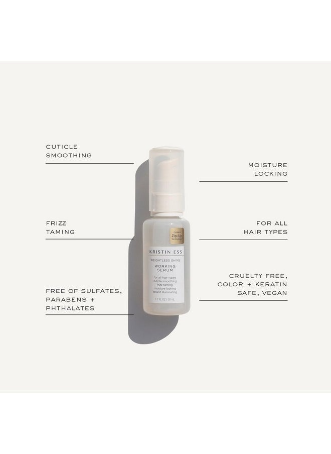 Kristin Ess Hair Weightless Shine Working Hair Serum for Dry Damaged Hair - Frizz Taming, Anti Breakage, Moisture Locking + Shine Enhancing - Color + Keratin Safe, 1.7 fl. oz.