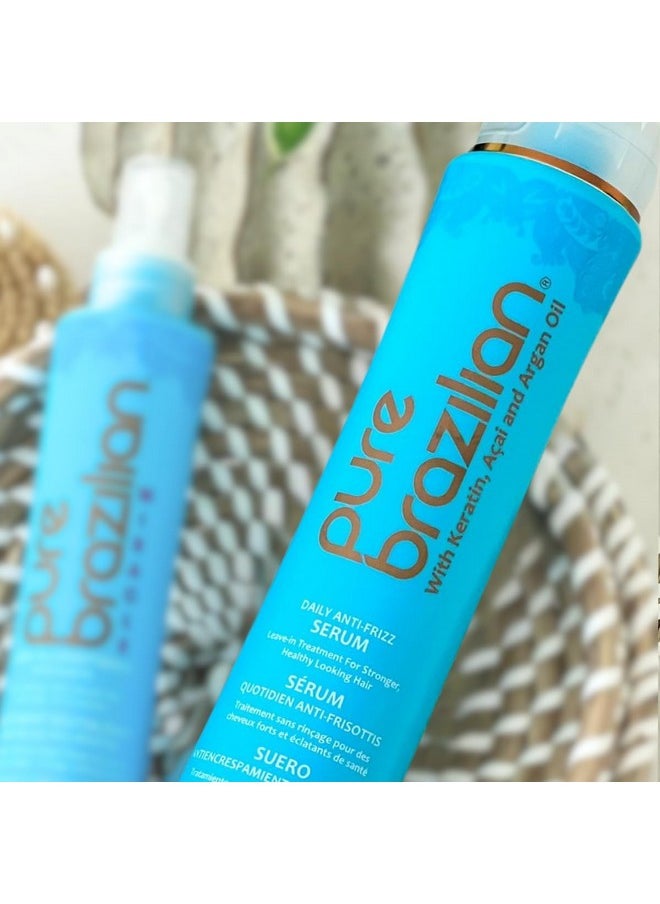 PURE BRAZILIAN Anti-frizz Daily Leave-in Serum - Strengthening Hair Treatment Formulated to Fortify and Protect Your Hair From Heat & UVA/UVB (13.5 Ounce / 400 Milliliter)