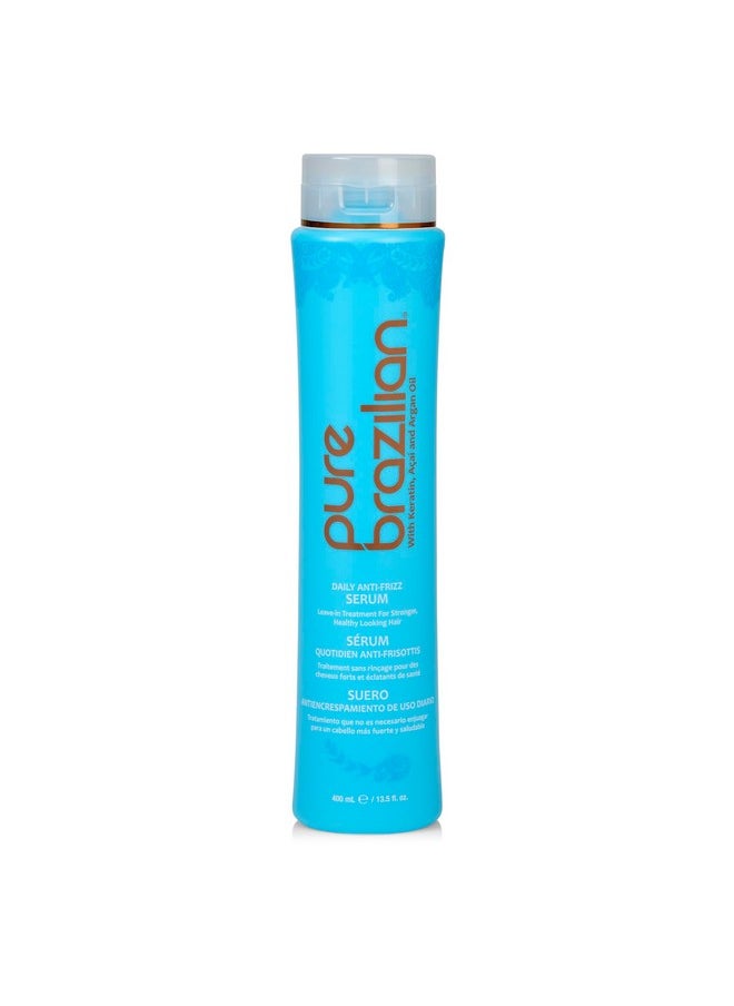 PURE BRAZILIAN Anti-frizz Daily Leave-in Serum - Strengthening Hair Treatment Formulated to Fortify and Protect Your Hair From Heat & UVA/UVB (13.5 Ounce / 400 Milliliter)