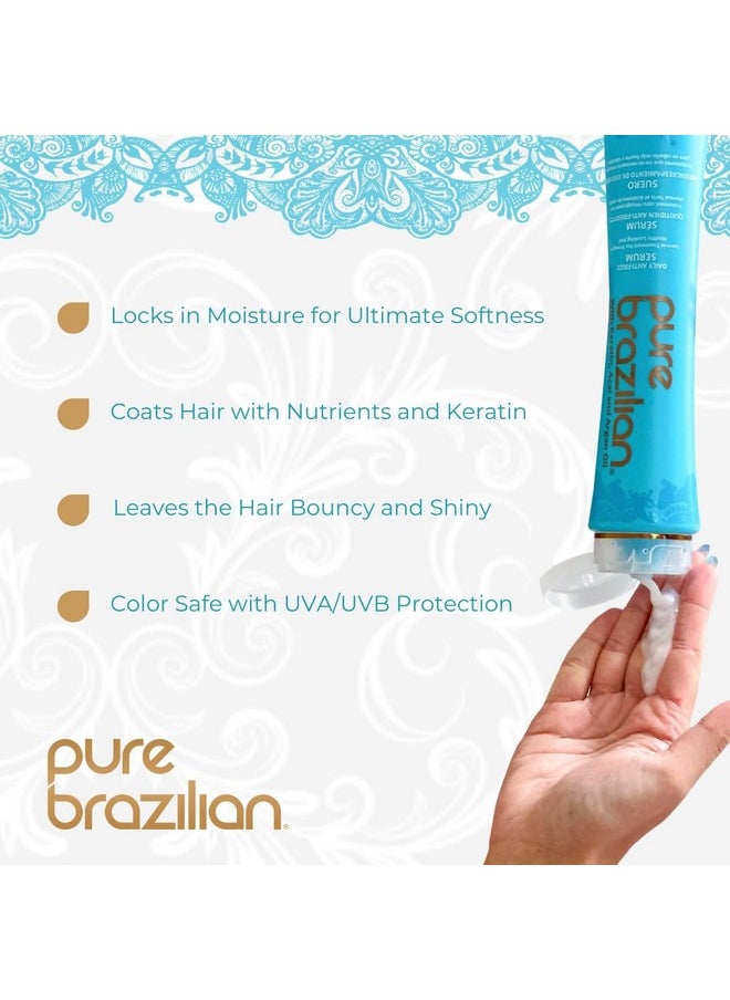 PURE BRAZILIAN Anti-frizz Daily Leave-in Serum - Strengthening Hair Treatment Formulated to Fortify and Protect Your Hair From Heat & UVA/UVB (13.5 Ounce / 400 Milliliter)