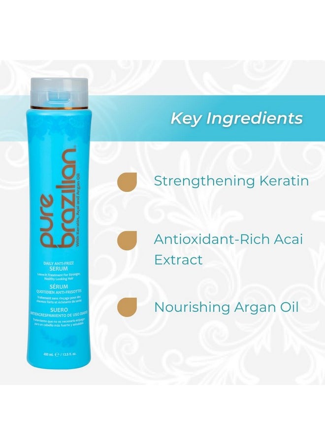 PURE BRAZILIAN Anti-frizz Daily Leave-in Serum - Strengthening Hair Treatment Formulated to Fortify and Protect Your Hair From Heat & UVA/UVB (13.5 Ounce / 400 Milliliter)