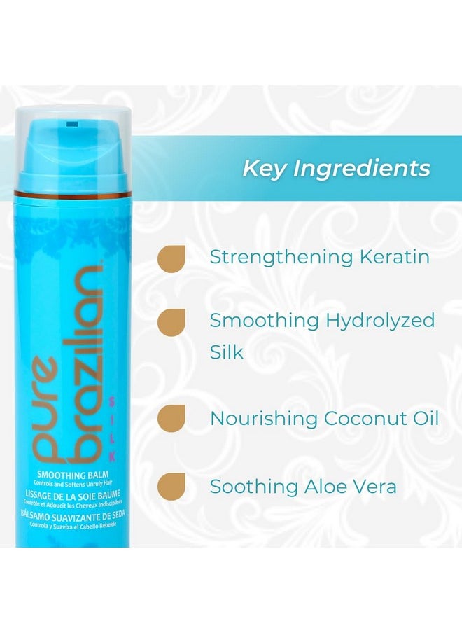 Pure Brazilian - Silk Smoothing Balm With Keratin, Hydrolyzed Silk & Coconut Oil, Anti-Frizz, Nourishing and Strengthening Formula for Silky Smooth Hair, Salon-Quality Treatment, (6.78 Oz)