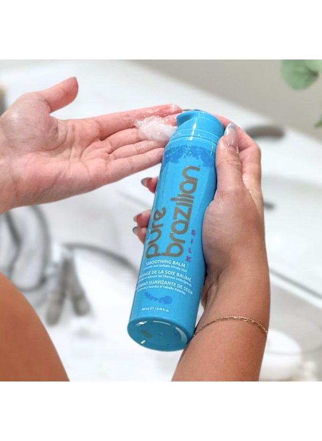 Pure Brazilian - Silk Smoothing Balm With Keratin, Hydrolyzed Silk & Coconut Oil, Anti-Frizz, Nourishing and Strengthening Formula for Silky Smooth Hair, Salon-Quality Treatment, (6.78 Oz)