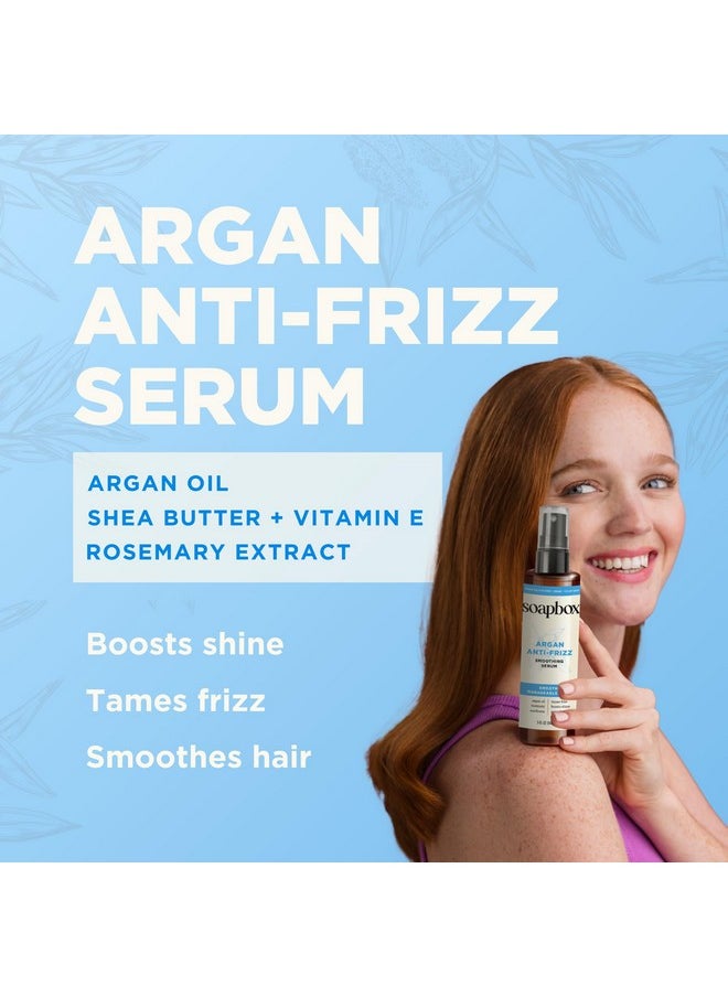 Soapbox Argan Oil Smoothing Serum, Anti-Frizz Serum For All Hair Types with Shea Butter & Vitamin E Repairs Damage & Controls Flyaways - Vegan, Cruelty and Gluten Free (5 Fl oz)