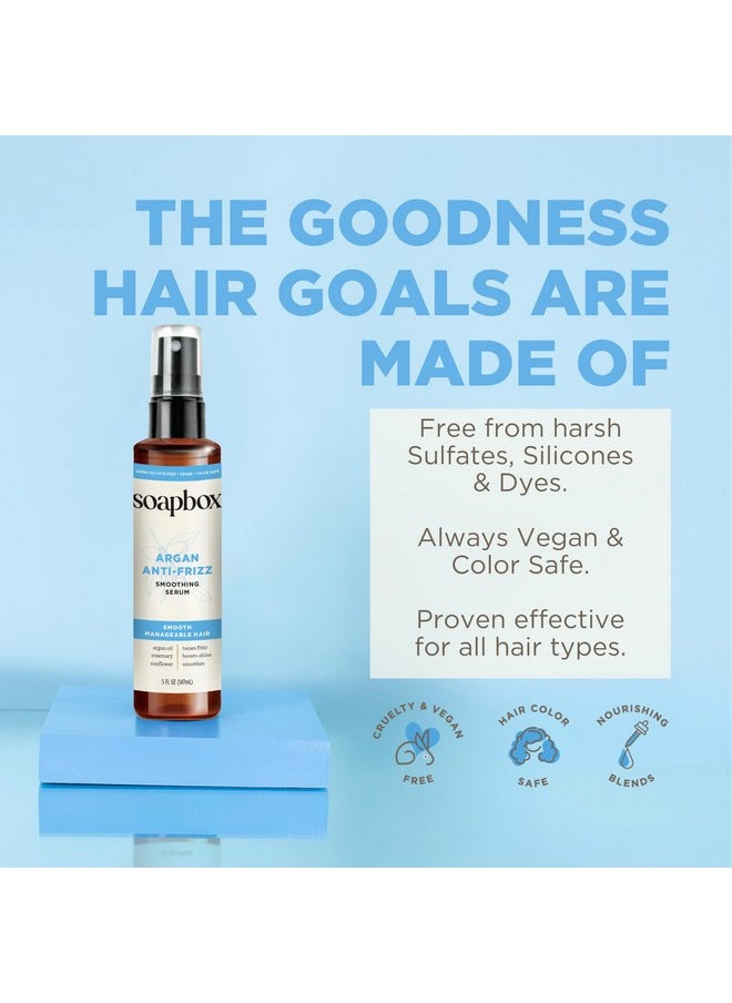 Soapbox Argan Oil Smoothing Serum, Anti-Frizz Serum For All Hair Types with Shea Butter & Vitamin E Repairs Damage & Controls Flyaways - Vegan, Cruelty and Gluten Free (5 Fl oz)