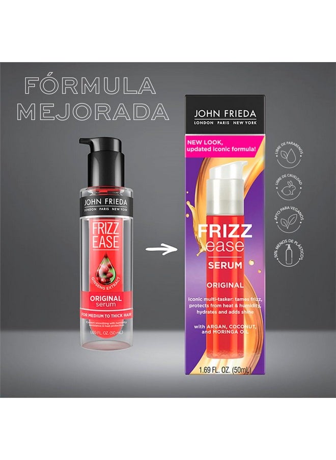 John Frieda Anti Frizz, Frizz Ease Original Hair Serum, Anti-Frizz Heat Protecting, Infused with Silk Protein, 1.69 fl oz