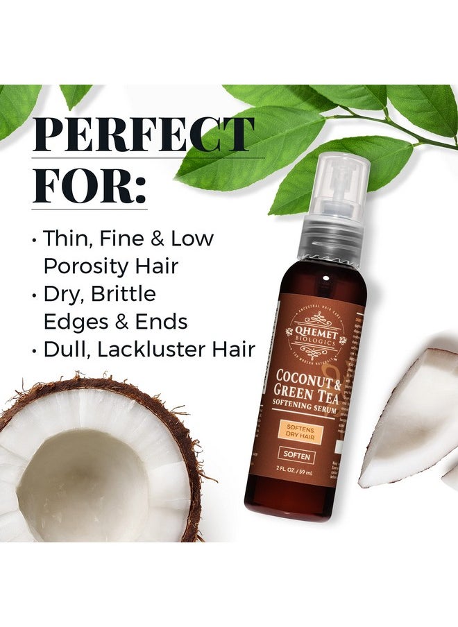 Qhemet Biologics Coconut & Green Tea Softening Serum - Lightweight Hair Serum to Soften, Smooth & Revitalize Dry Hair - Adds Slip and Shine to Thin, Fine, Low Porosity Hair (2 oz)