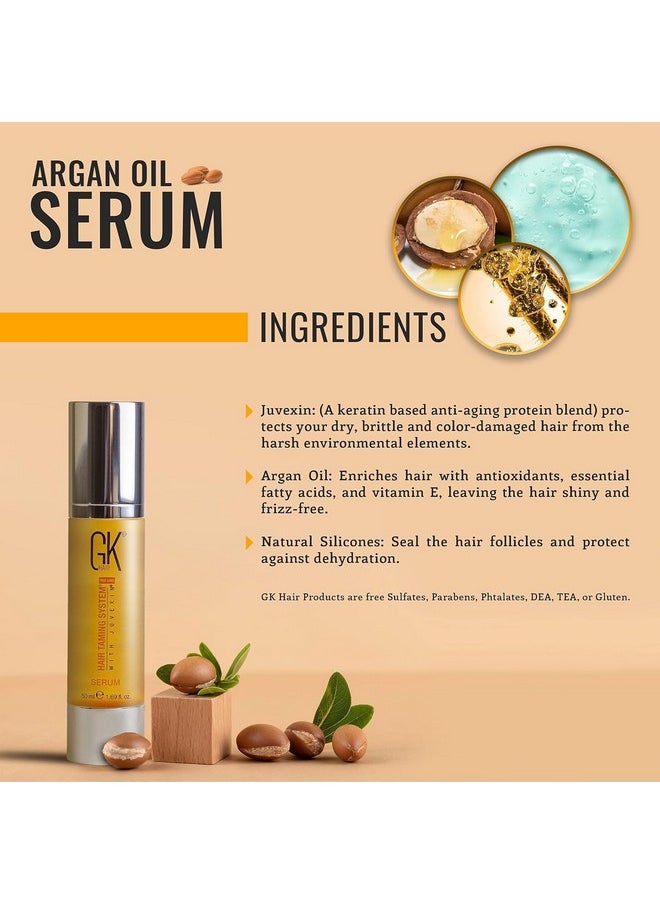 GK HAIR Global Keratin Hair Smoothing Serum (1.69 Fl. Oz/50ml) - 100% Organic Argan Oil Hydrating Strength Shine Dry Damaged Repair Anti Frizz Moistures Nourishment & Weightless Styling All Hair Types