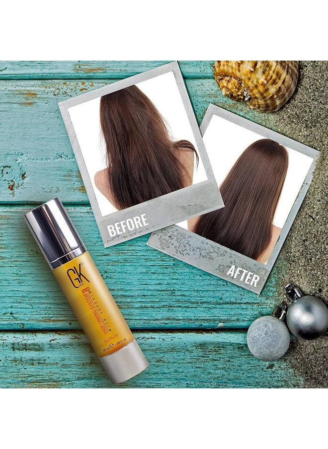 GK HAIR Global Keratin Hair Smoothing Serum (1.69 Fl. Oz/50ml) - 100% Organic Argan Oil Hydrating Strength Shine Dry Damaged Repair Anti Frizz Moistures Nourishment & Weightless Styling All Hair Types