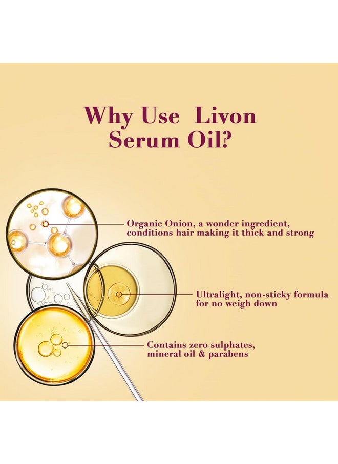 Livon Hair Serum for Men & Women | Sulphate & Paraben free| For All Hair Types | Lightweight & Non Greasy | Organic Onion Repairing Serum Oil | Enriched with Almond & Floral Extracts | 3.3 Fl. oz