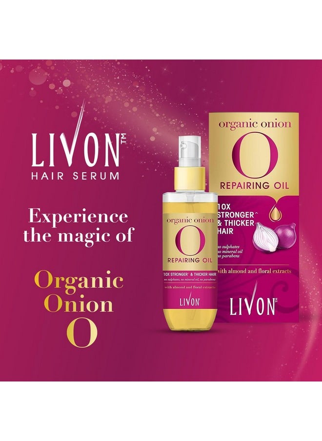 Livon Hair Serum for Men & Women | Sulphate & Paraben free| For All Hair Types | Lightweight & Non Greasy | Organic Onion Repairing Serum Oil | Enriched with Almond & Floral Extracts | 3.3 Fl. oz