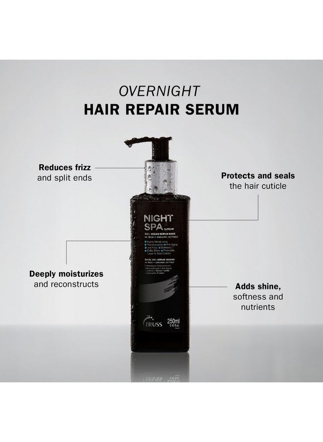 TRUSS Night Spa Serum - Anti Aging Damaged Hair Treatment with 100% Vegan Wax Base - Anti Frizz Hair Serum for Extra Shine, Moisture and Elasticity - (250 ml)