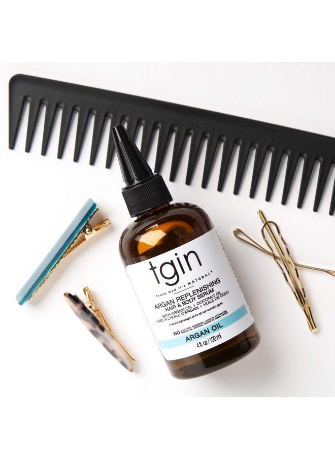 tgin Argan Replenishing Hair Serum - 4 Oz, Dry Hair, Moisturizing, Breakage Control, Paraben Free, Coconut Scent, Serum for Natural or Chemically Treated Hair, Hot Oil Treatment, Hair Styling Agent