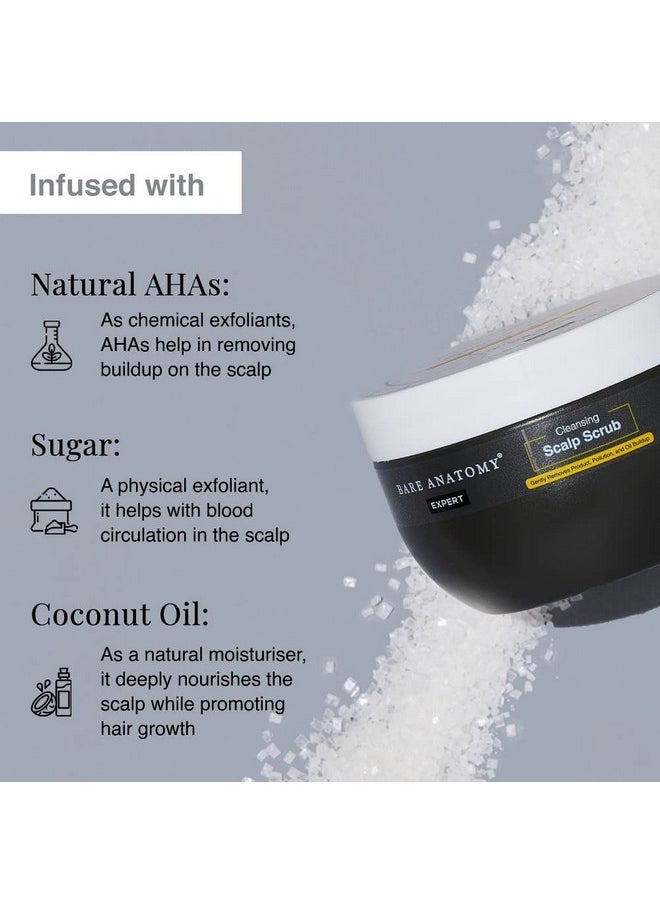 Bare Anatomy Scalp Scrub with Natural AHAs, Coconut & Sugar | Get Up To 99% Dandruff Reduction | Dandruff Remover | Oily Scalp Exfoliator Hair Scrub | Sulphate & Paraben Free | For Women & Men | 250g