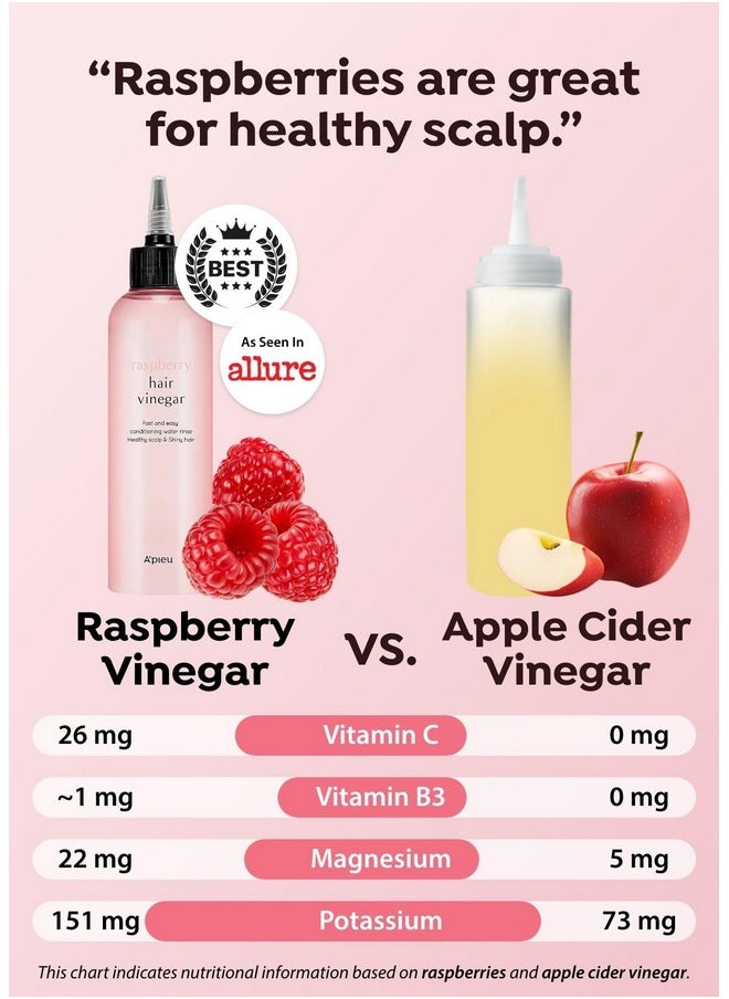 A’PIEU Raspberry Hair Vinegar Rinse 6.76 Fl oz - Scalp Treatment for Balanced pH, Shiny Hair | Korean Hair Care I Clarifies & Encourages Growth | Dandruff & Oil Control