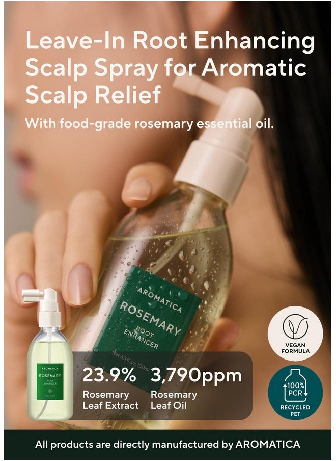 AROMATICA Rosemary Root Enhancer 3.38oz / 100ml - Scalp Nourishing with Food-graded Rosemary Oil - Relieves Itchy, Dry, Flaky Scalp - Free from Sulfate, Silicone, and Paraben
