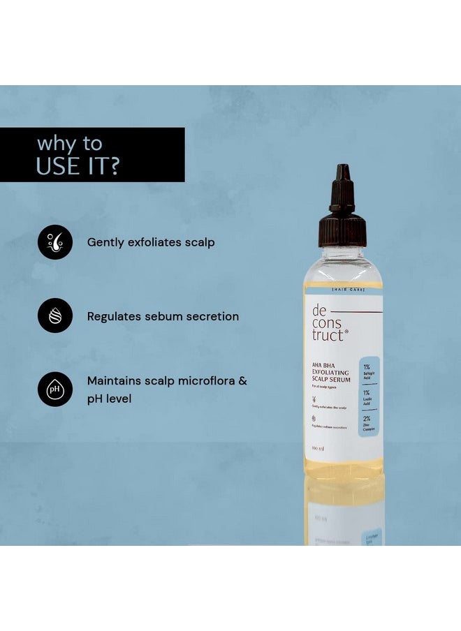 Deconstruct Aha Bha Exfoliating Scalp Hair Serum | Contains 1% Salicylic Acid + 1% Lactic Acid + 2% Zinc Complex | Water-Based Serum | For Greasy Scalp |Fights Scalp Acne | 100Ml