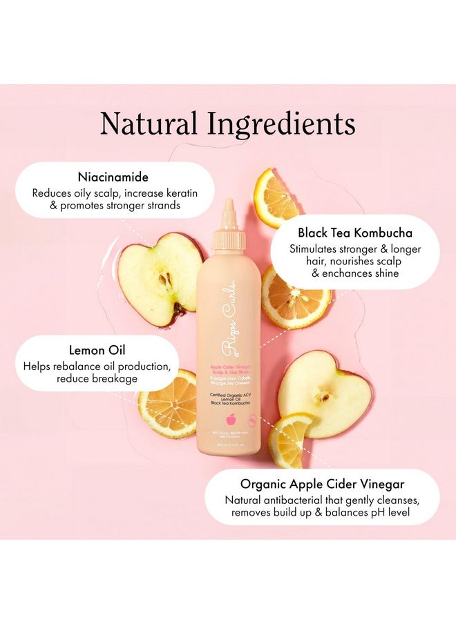 Rizos Curls Apple Cider Vinegar Scalp & Hair Rinse, Clarifies and Detox to Remove Product Buildup, Balance Oils, Revive Hair & Scalp, Enhances Softness & Shine, For All Hair Types 1a - 4c, 10 oz