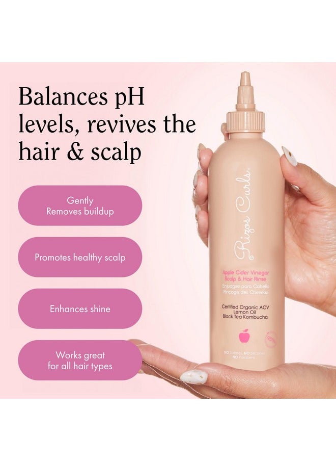 Rizos Curls Apple Cider Vinegar Scalp & Hair Rinse, Clarifies and Detox to Remove Product Buildup, Balance Oils, Revive Hair & Scalp, Enhances Softness & Shine, For All Hair Types 1a - 4c, 10 oz