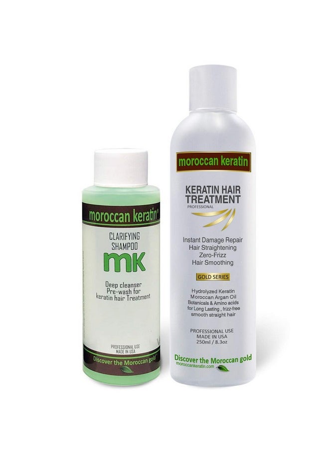 MOROCCAN KERATIN GOLD SERIES Brazilian Keratin Hair Treatment Blowout Straightening Complex Global Kit With Argan Oil Proven and Fast Formula Natural Organic Results With Clarifying Shampoo Keratina