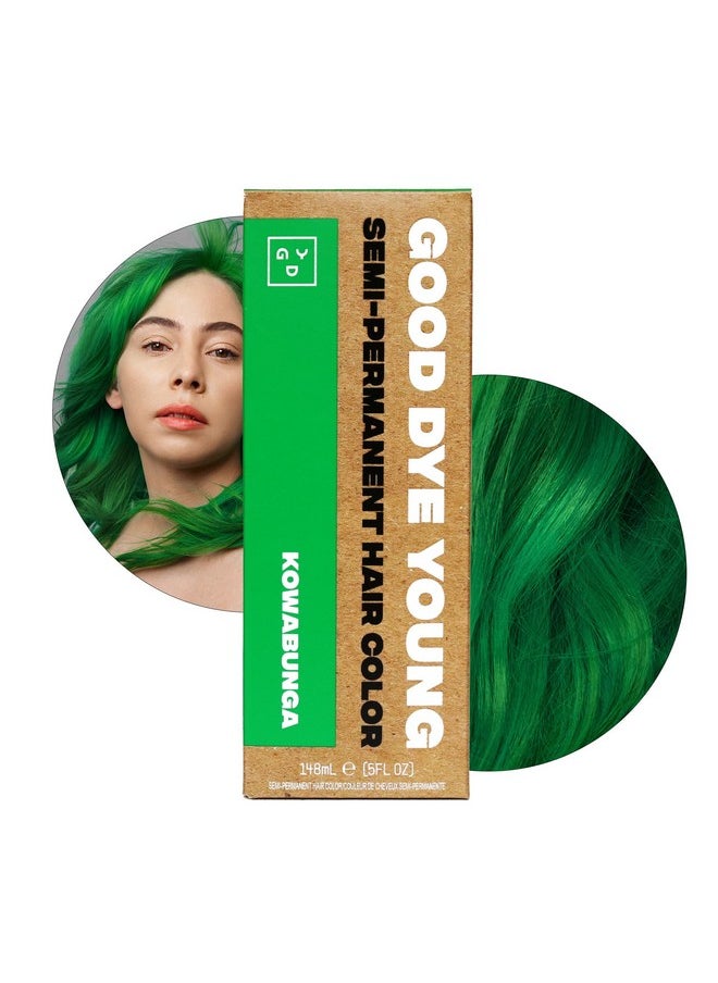 Good Dye Young Semi-Permanent Hair Color, Vegan and Cruelty-Free Green Hair Dye, Last up to 24 Washes, Non-Damaging Conditioning Hair Color (5FL OZ, Kowabunga)