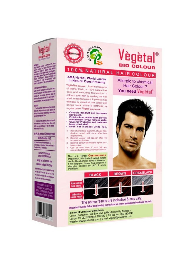 Vegetal Bio Hair Colour - Soft Black | 50g | Achieve Natural, Ammonia-Free Hair Color | PPD-Free, 100% Herbal Certified Organic for Men and Women | UV Protection and Luster Maintenance | Complete Kit