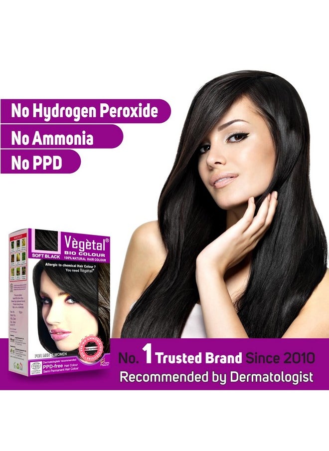Vegetal Bio Hair Colour - Soft Black | 50g | Achieve Natural, Ammonia-Free Hair Color | PPD-Free, 100% Herbal Certified Organic for Men and Women | UV Protection and Luster Maintenance | Complete Kit