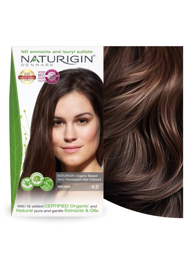 Naturigin Permanent Hair Dye, 4.0 Brown, Ammonia and Paraben Free, up to 100% Gray Hair Coverage, Long Lasting, Vegan, Cruelty Free