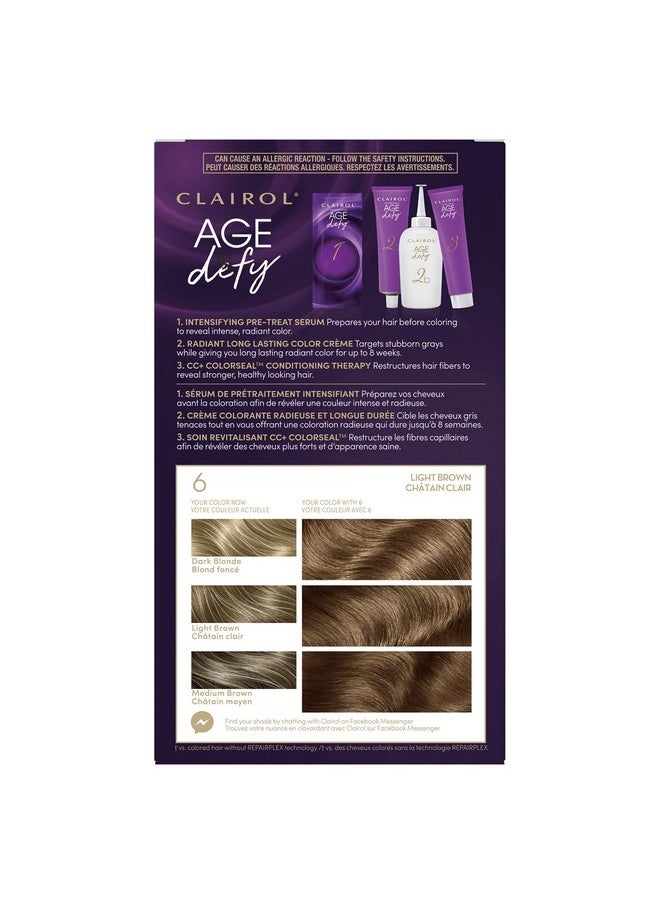 Clairol Age Defy Permanent Hair Dye, 6 Light Brown Hair Color, 1 Count