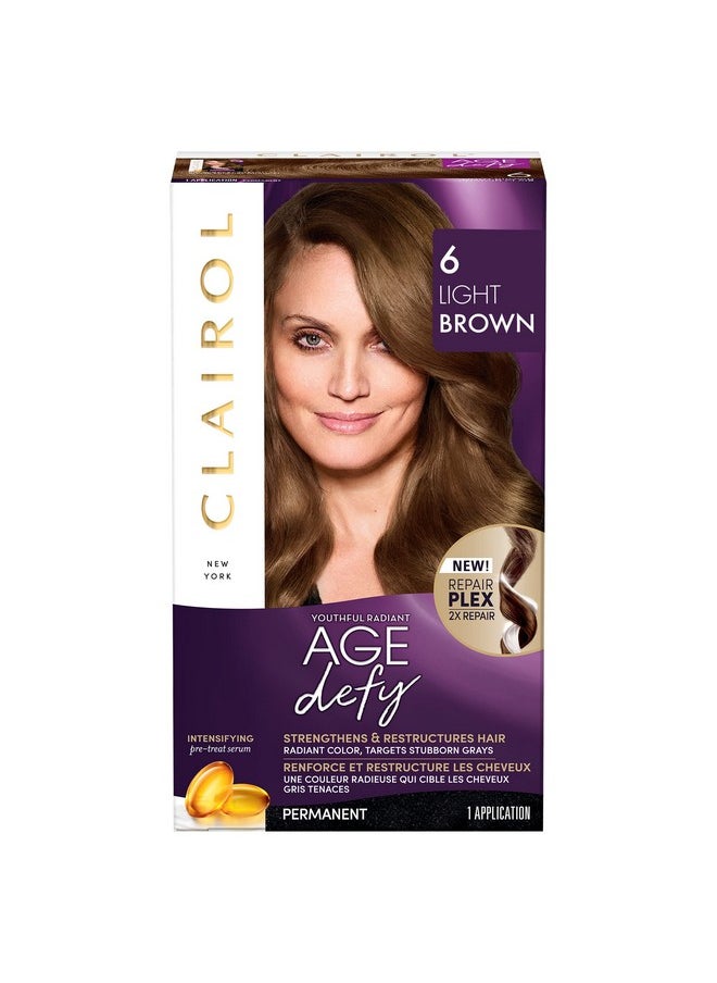 Clairol Age Defy Permanent Hair Dye, 6 Light Brown Hair Color, 1 Count