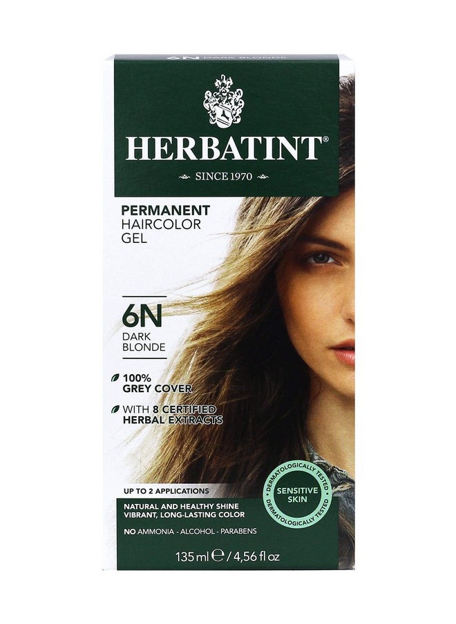 Herbatint Permanent Haircolor Gel, 6N Dark Blonde, Alcohol Free, Vegan, 100% Grey Coverage - 4.56 oz