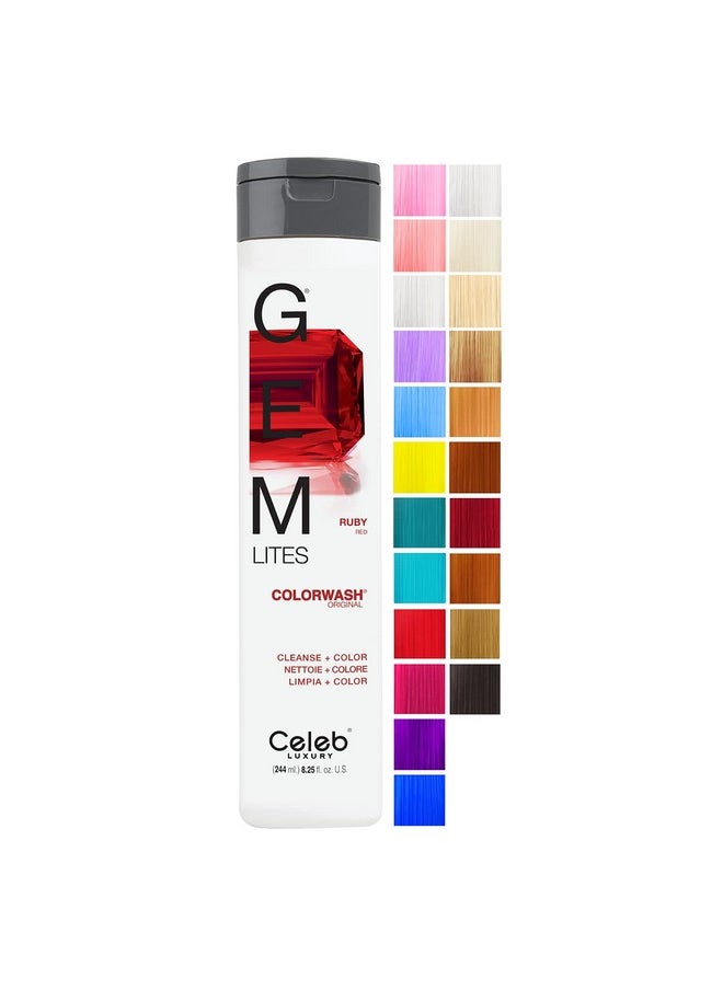 Celeb Luxury Gem Lites Colorwash, Professional Semi-Permanent Hair Color Depositing Shampoo, Ruby