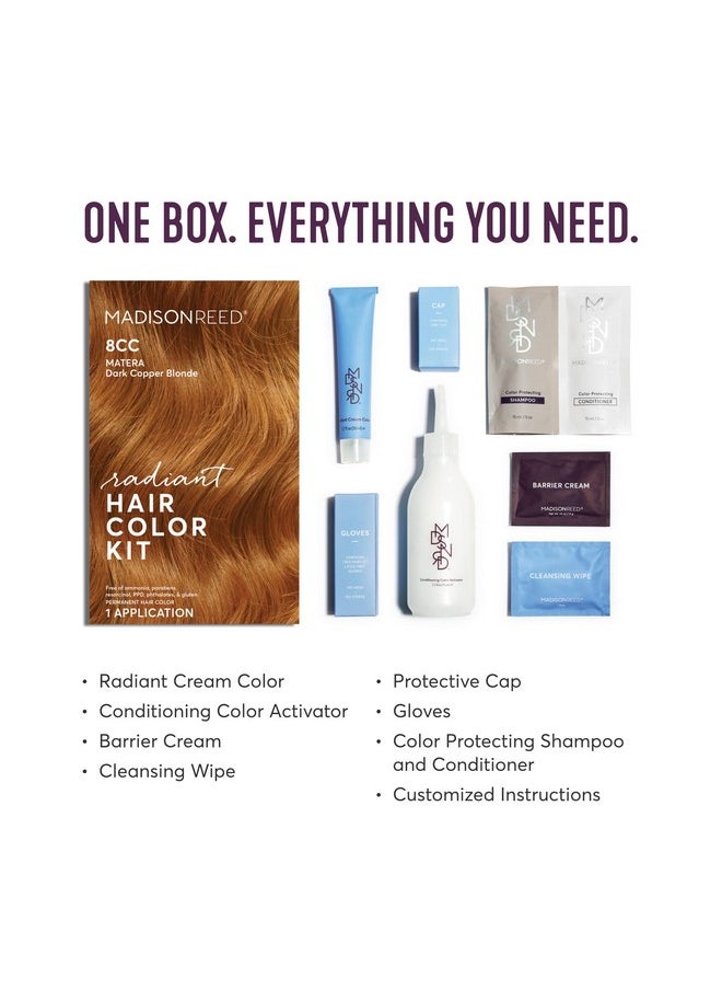 Madison Reed Radiant Hair Color Kit, Dark Copper Blonde for 100% Gray Coverage, Ammonia-Free, 8CC Matera Marigold, Permanent Hair Dye, Pack of 1
