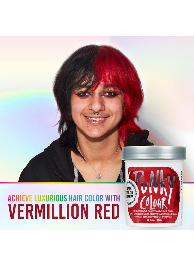 Punky Vermillion Red Semi Permanent Conditioning Hair Color, Vegan, PPD and Paraben Free, lasts up to 25 washes, 3.5oz