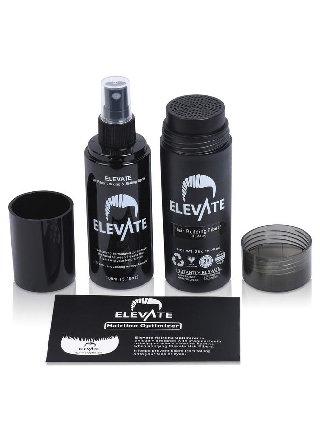 ELEVATE Hair Ultimate Perfecting 3-in-1 Kit Set Includes Natural Hair Thickening Fibers | Locking & Setting Hold Hair Spray | Hairline Optimizer Comb | Instantly Conceal & Thicken Hair (Black)