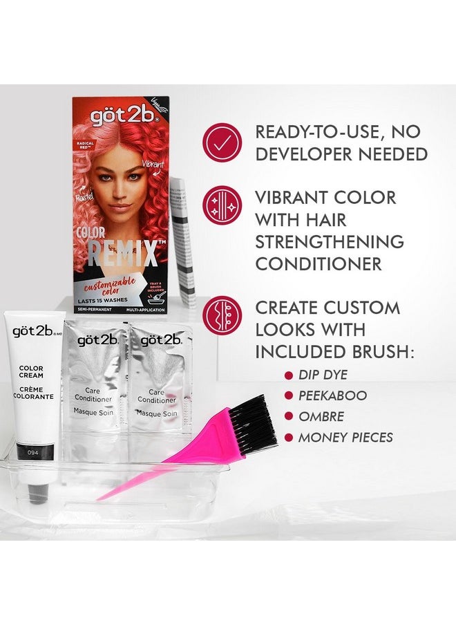 Got2b Color Remix, Customizable Semi-Permanent Hair Color, 092 Radical Red