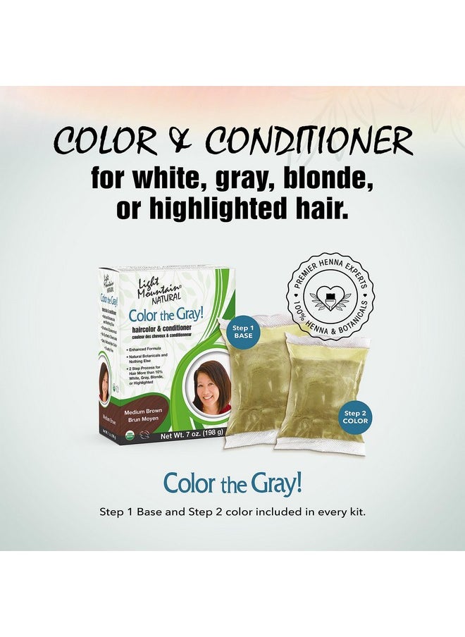 Light Mountain Henna Hair Color & Conditioner, Color the Gray - Medium Brown Hair Dye for Men/Women, 2-Step Chemical-Free, Semi-Permanent Hair Color for White, Gray, and Blonde Hair, 7 Oz (Pack of 2)