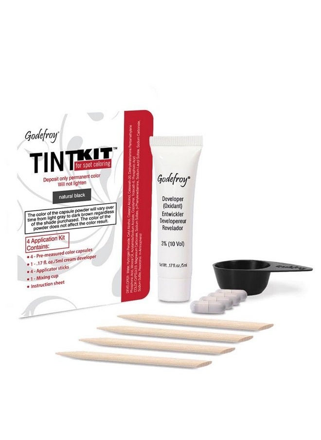 Godefroy Hair Color Kit for Spot Coloring, Covers Up Gray Hairs, Natural Black, 4-Application Kit