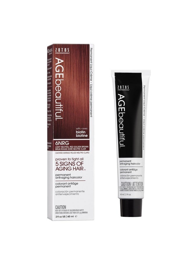 AGE beautiful Permanent Hair Color Dye Liqui Creme | 100% Gray Coverage | Anti-Aging Haircolor | Biotin for Thicker, Fuller Hair | Professional Salon Coloring | 6NRG Light Neutral Red Golden Brown